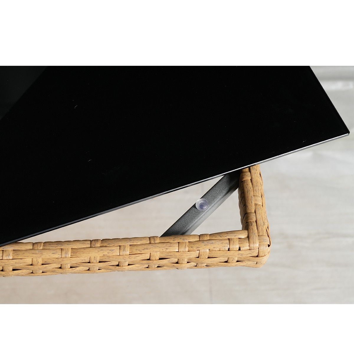 Set mobilier terasa gradina, Cub pliabil, masa cu blat de sticla, 6 scaune cu spatar rabatabil, 4 tabureti, Mauritius