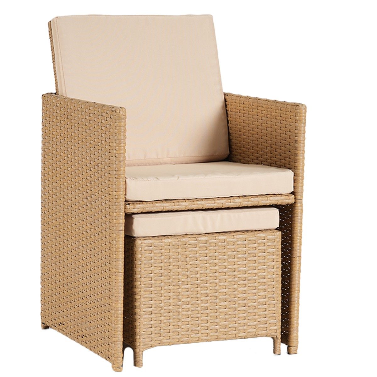 Set mobilier terasa gradina, Cub pliabil, masa cu blat de sticla, 6 scaune cu spatar rabatabil, 4 tabureti, Mauritius