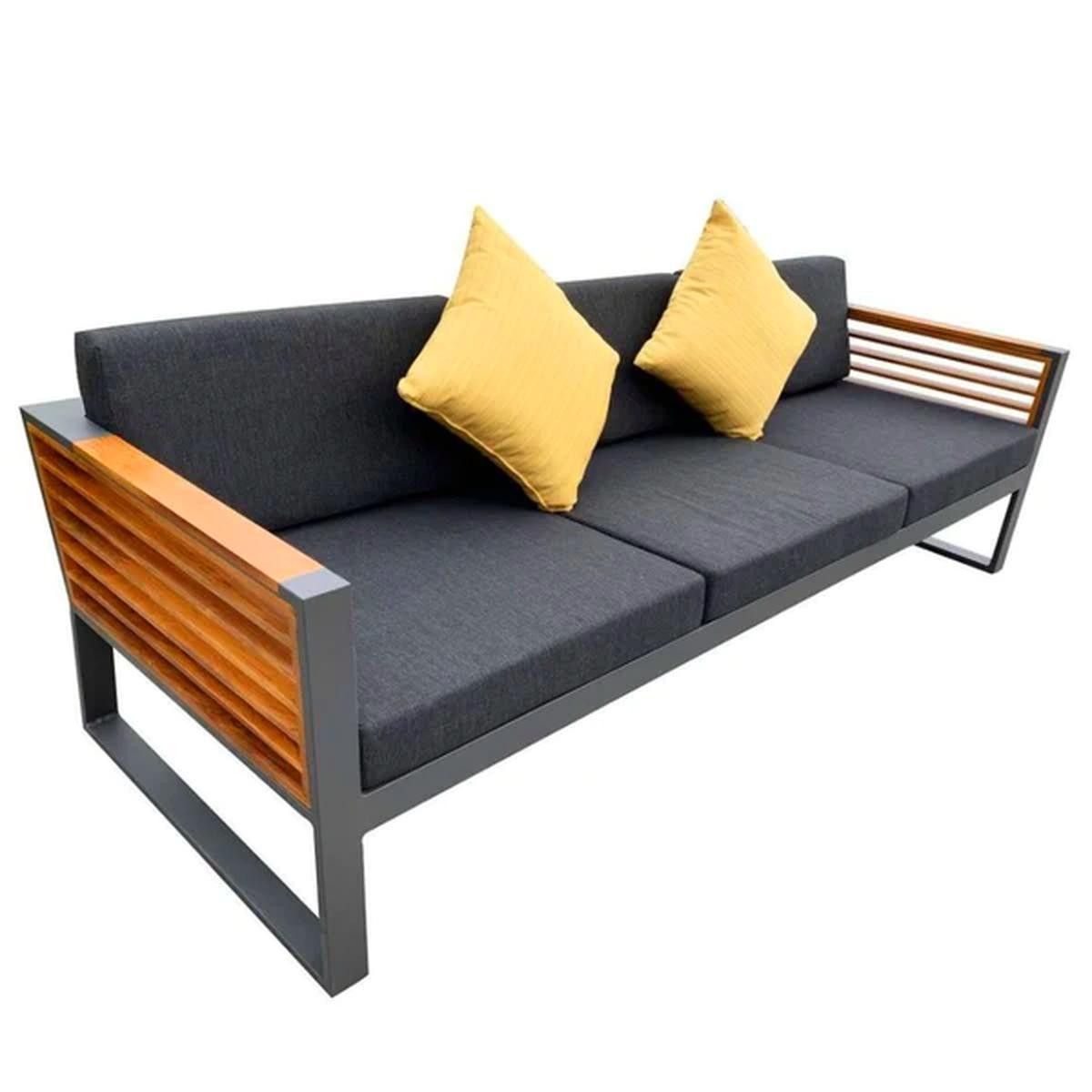 Set mobilier terasa gradina, canapea, 2 fotolii, masuta cafea, ice bucket, aluminiu si lemn, perne incluse, Kia