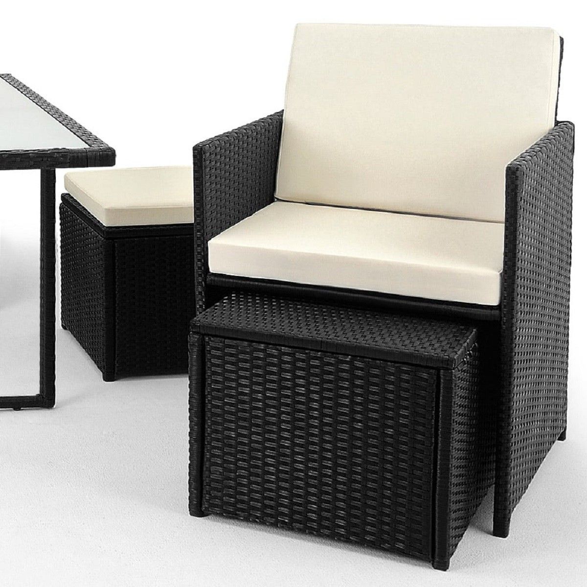 Set mobilier terasa gradina, masa mare, Cub pliabil, 6 scaune cu spatar rabatabil, 4 tabureti, 180x120x74 cm, Negru, Michigan