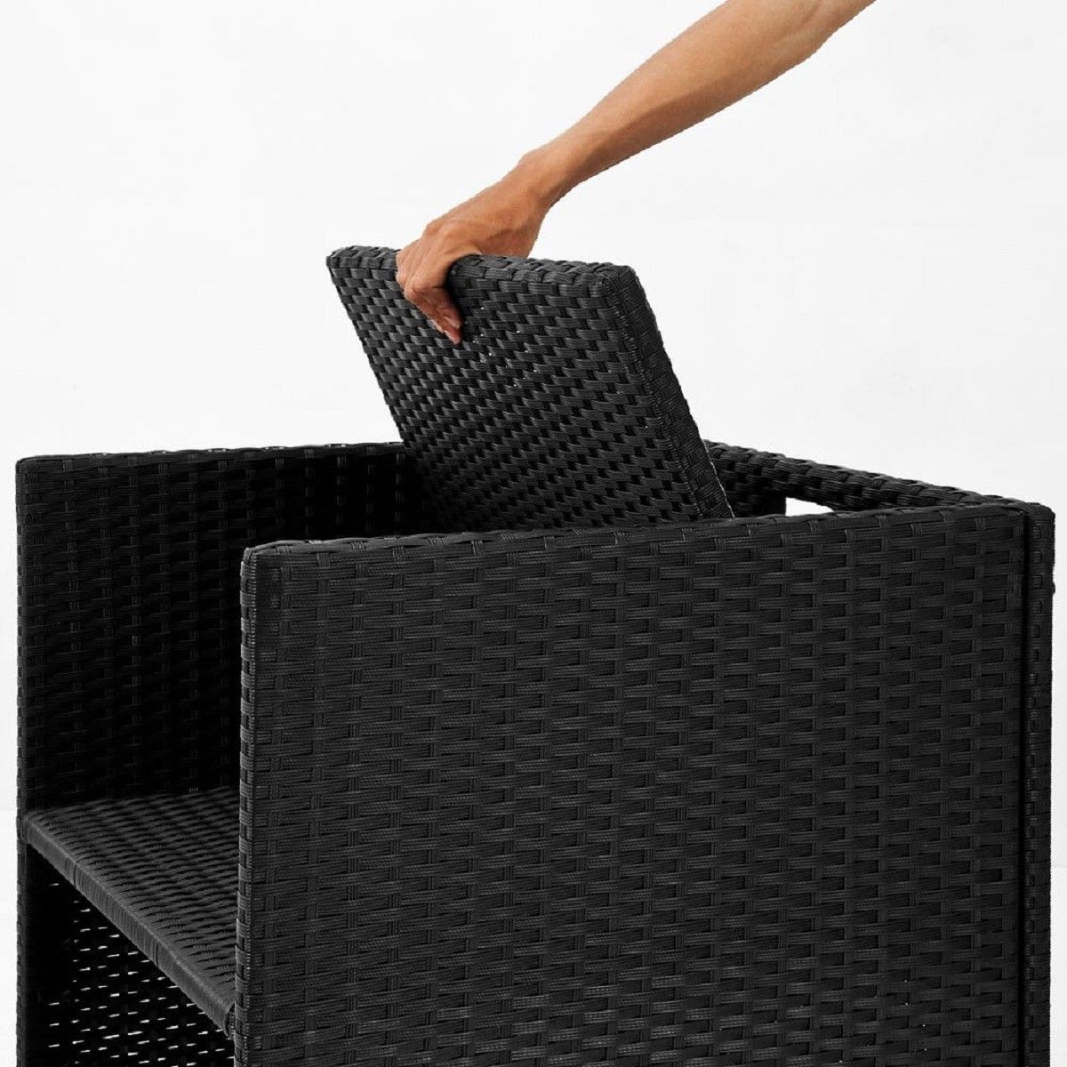 Set mobilier terasa gradina, masa mare, Cub pliabil, 6 scaune cu spatar rabatabil, 4 tabureti, 180x120x74 cm, Negru, Michigan