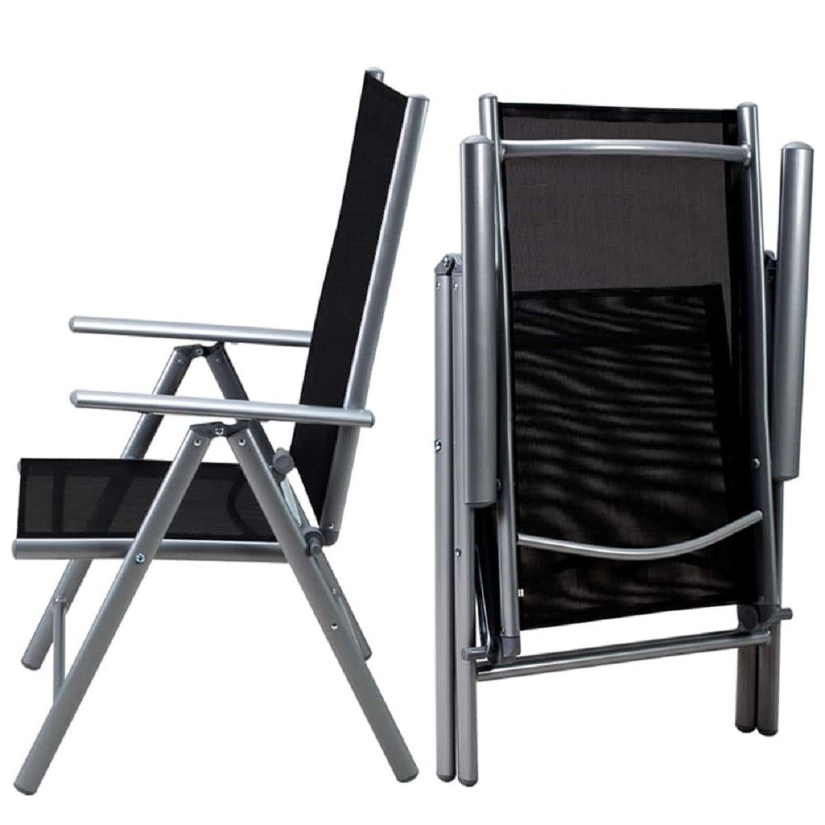 Set mobilier, terasa sau gradina, masa mare cu blat de sticla mata, 6 scaune Rabatabile aluminiu, 150 x 90 x 75  cm, Clinton