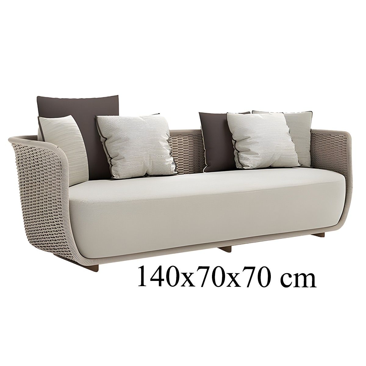 Set mobilier terasa gradina, fotolii, canapea 2 locuri, masa, aluminiu, impletitura funie, sezut crem, perne verzi masliniu,NIKO