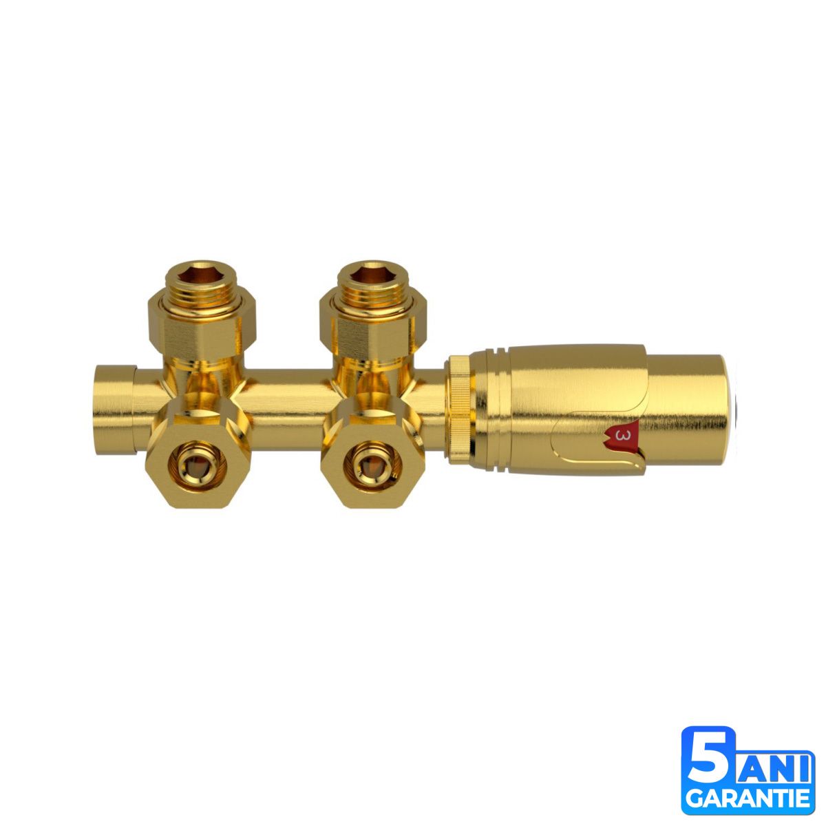 Set robinet, cap termostatic cu ventil, alama, 5 trepte reglabile, tur-retur, Auriu Mat