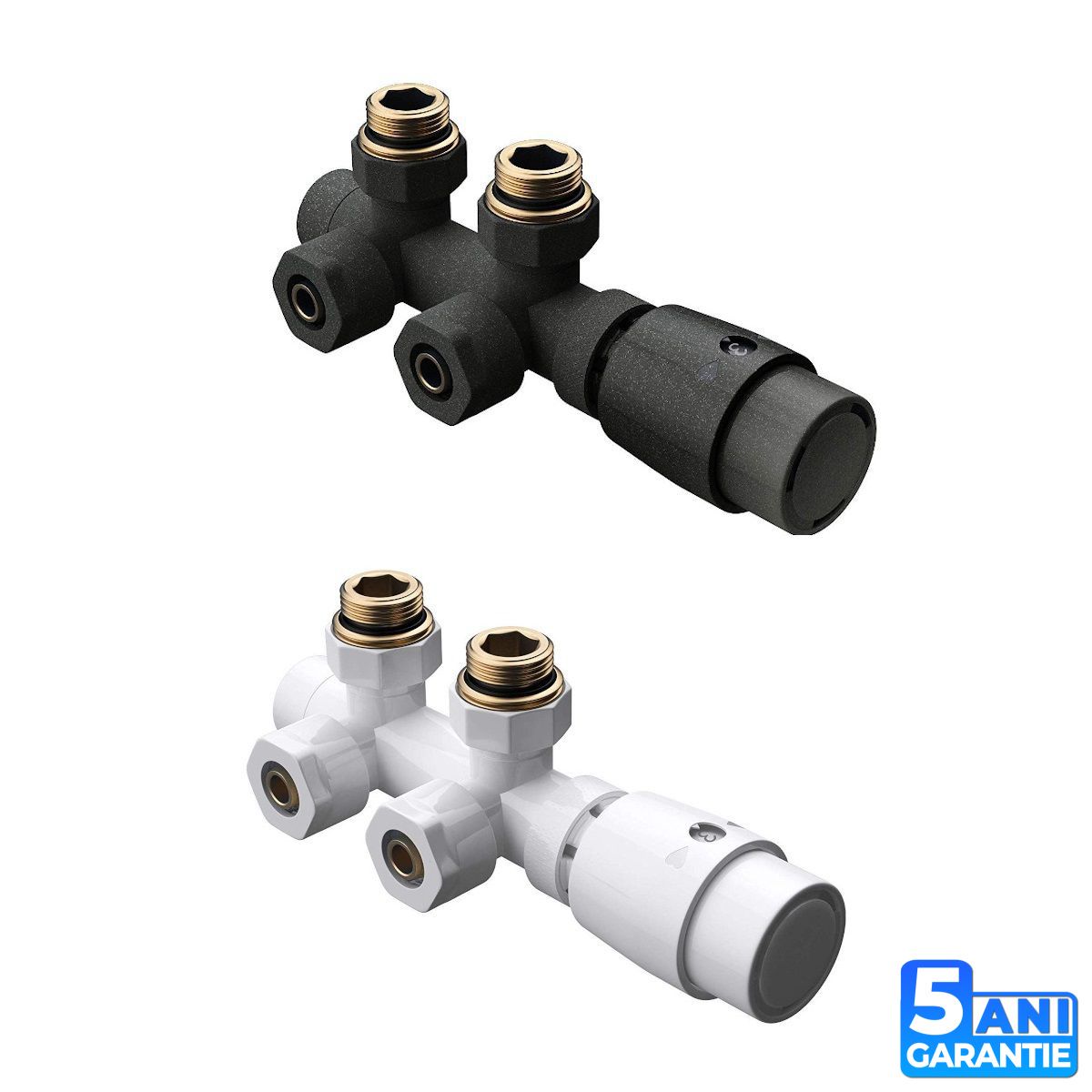 Set robinet, cap termostatic cu ventil, alama, 5 trepte reglabile, tur-retur
