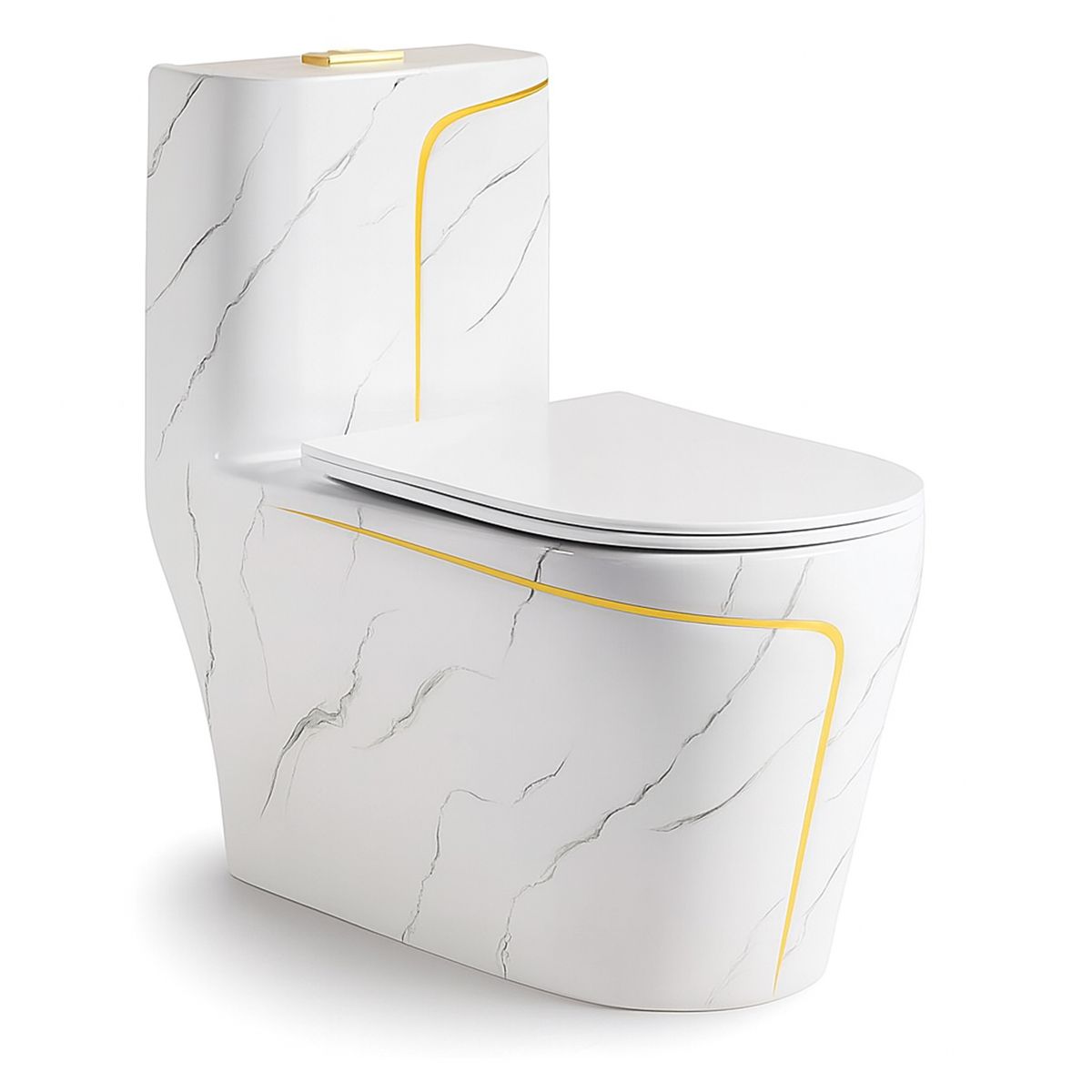 Set vas WC, lavoar stativ Lazio Marble Rimless, Alb, montaj pe podea, rezervor inclus, gaura de baterie, capac soft-close
