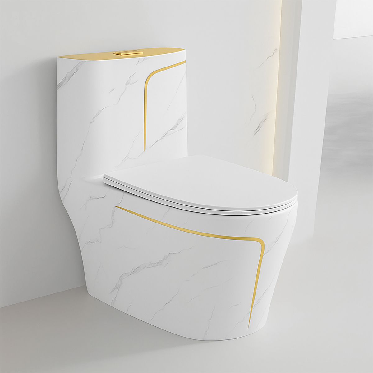 Set vas WC, lavoar stativ Lazio Marble Rimless, Alb, montaj pe podea, rezervor inclus, gaura de baterie, capac soft-close