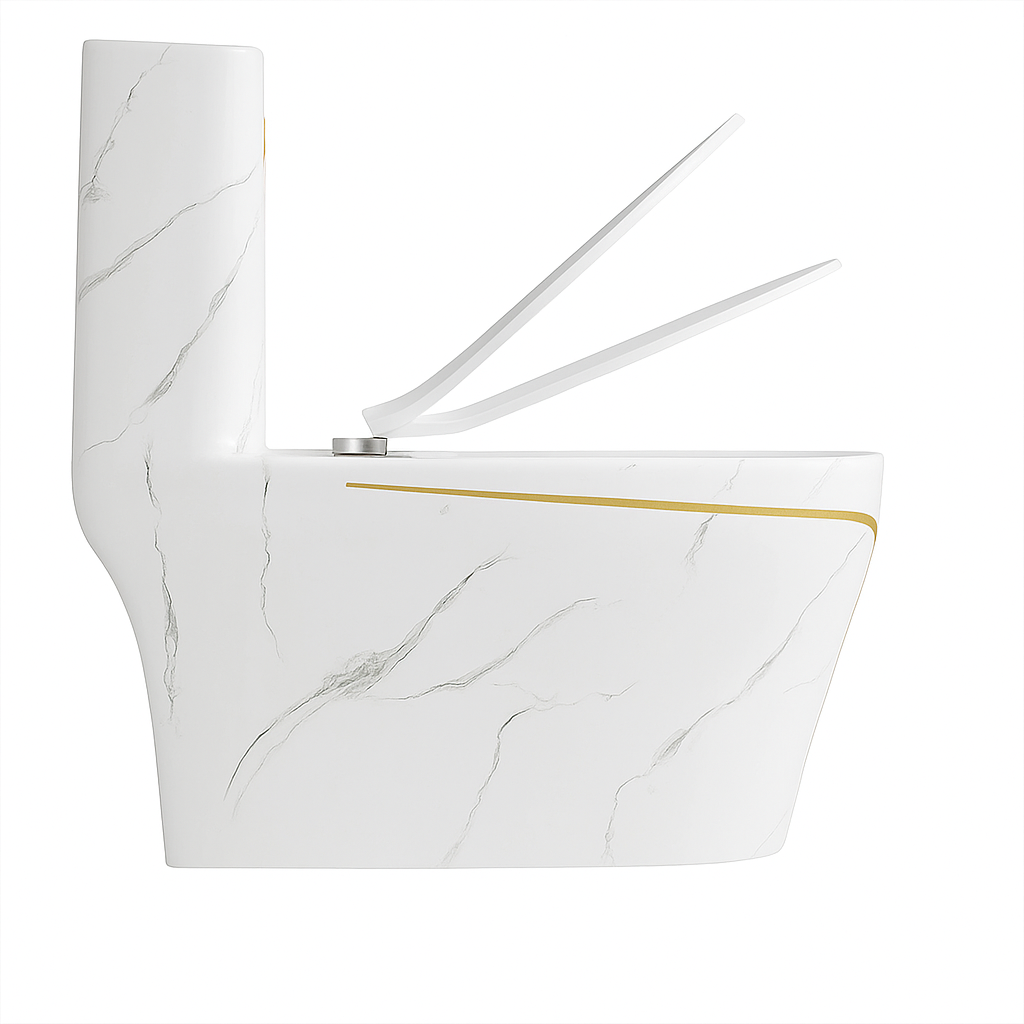 Set vas WC, lavoar stativ Lazio Marble Rimless, Alb, montaj pe podea, rezervor inclus, gaura de baterie, capac soft-close
