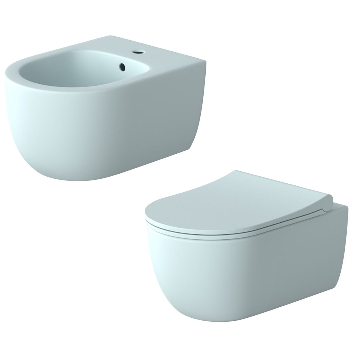 Set vas wc si bideu, Albastru, semi-mat, Power Color, montaj suspendat, 49x36 cm, colectia Michael