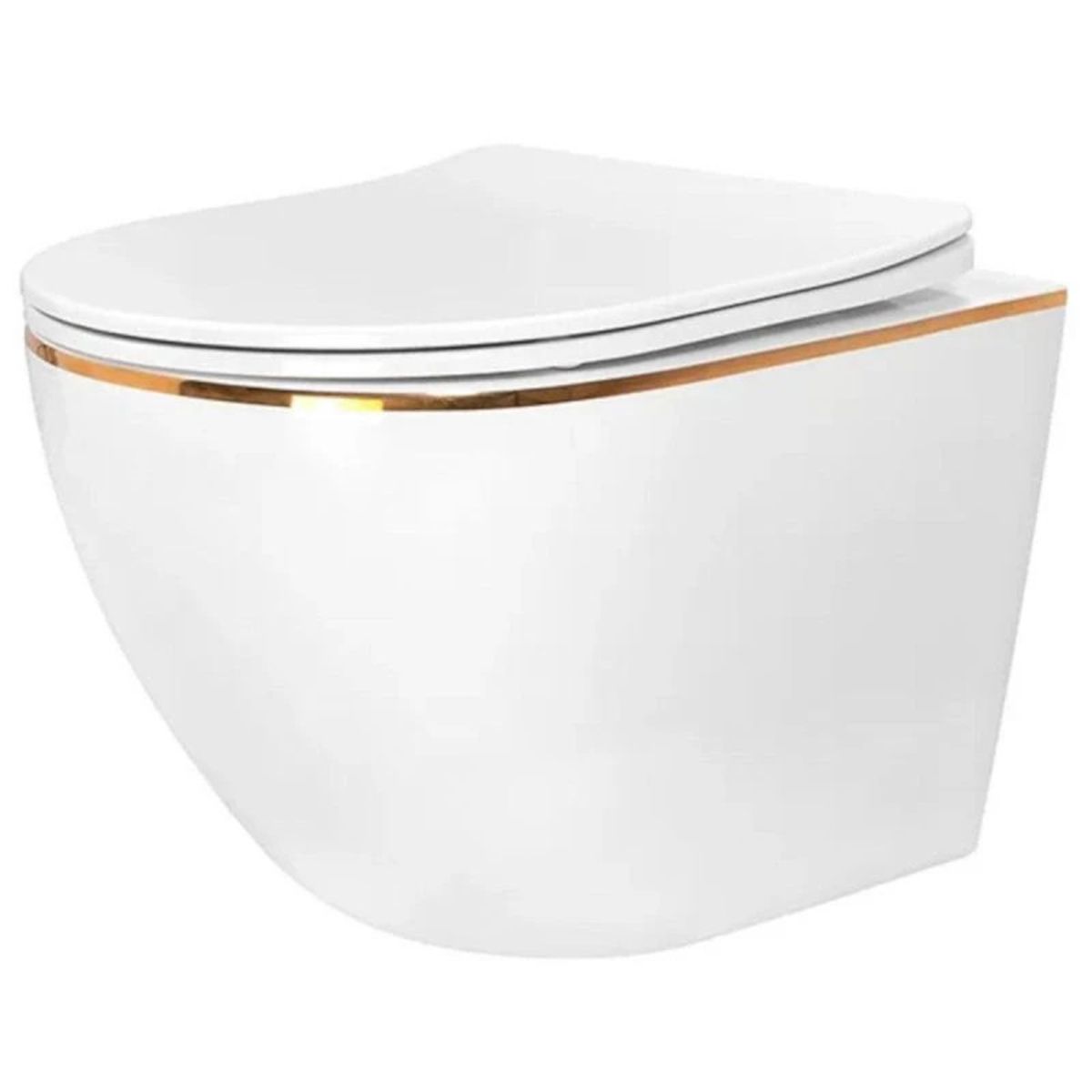 Set vas wc si bideu Ben, Gold Line, 49x37 cm montaj suspendat, capac duroplast, ceramica sanitara
