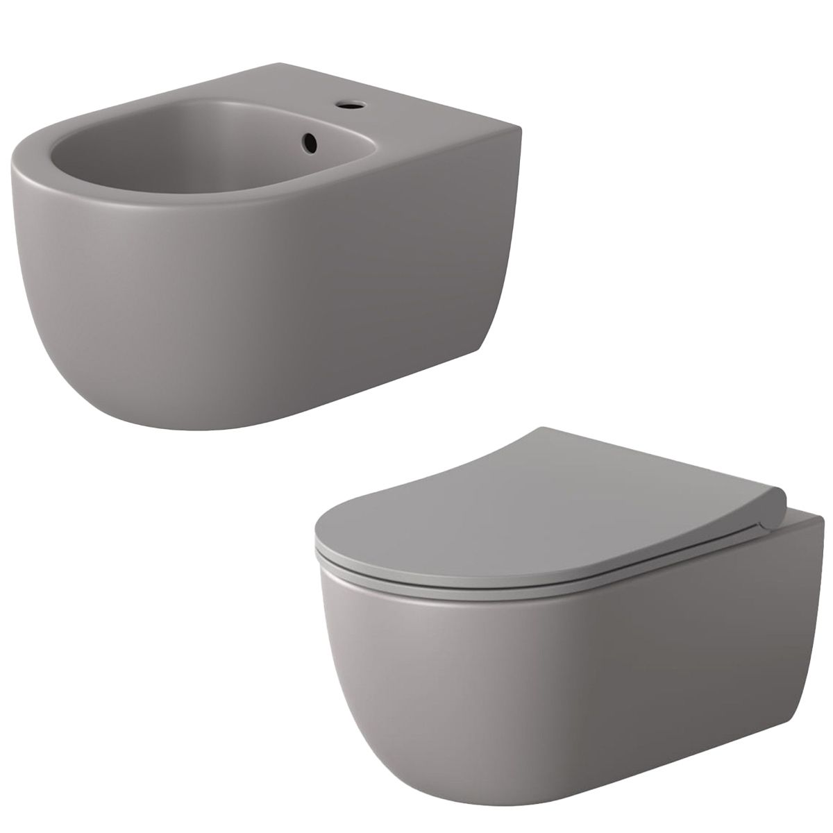 Set vas wc si bideu, Gri, semi-mat, Power Color, montaj suspendat, 49x36 cm, colectia Michael