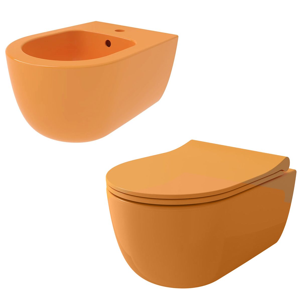 Set vas wc si bideu, Mandarin Lucios, montaj suspendat, 49x36 cm, colectia Michael
