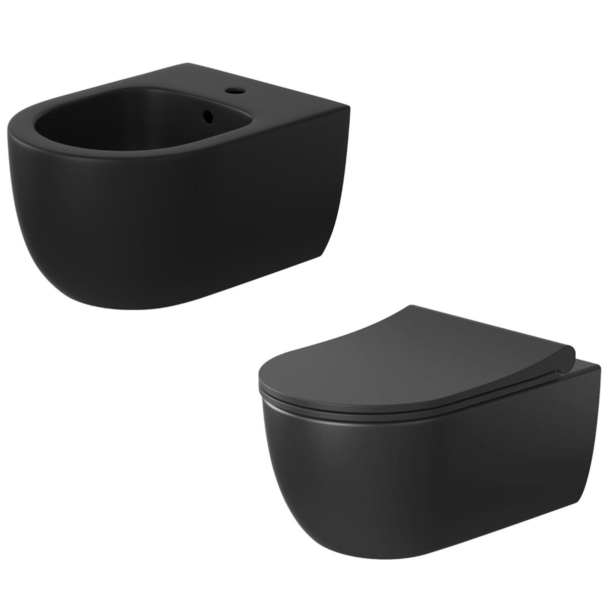 Set vas wc si bideu , Negru, semi-mat, Power Color, montaj suspendat, 49x36 cm, colectia Michael