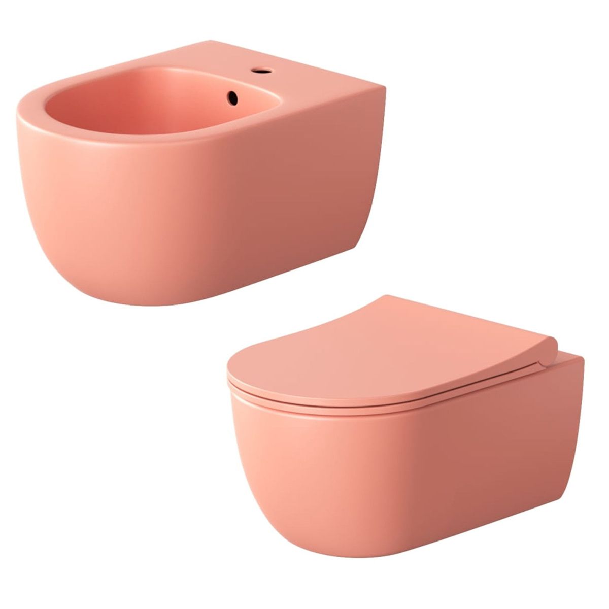 Set vas wc si bideu, Roz Somon, semi-mat, Power Color, montaj suspendat, 49x36 cm, colectia Michael