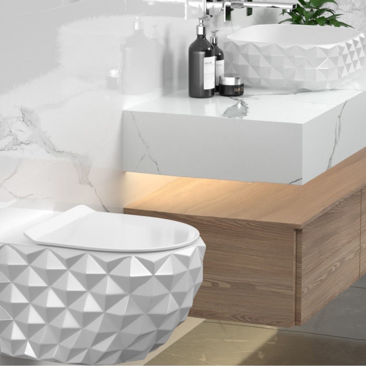 Set vas wc si lavoar, Alb Lucios, montaj suspendat si pe blat, 49x36-61x34 cm, capac duroplast, Sidef