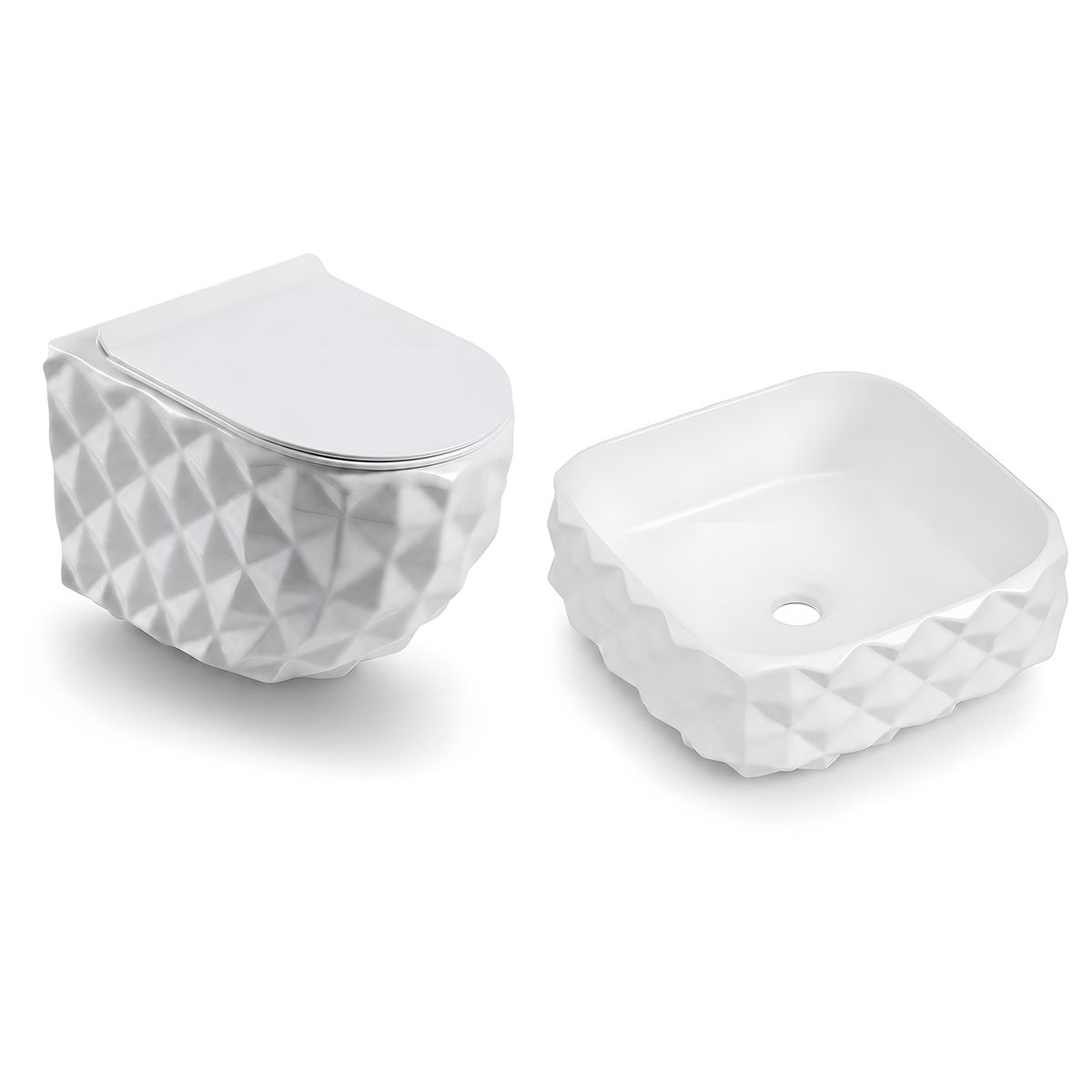 Set vas wc si lavoar, Alb Lucios, montaj suspendat si pe blat, 49x36-61x34 cm, capac duroplast, Sidef