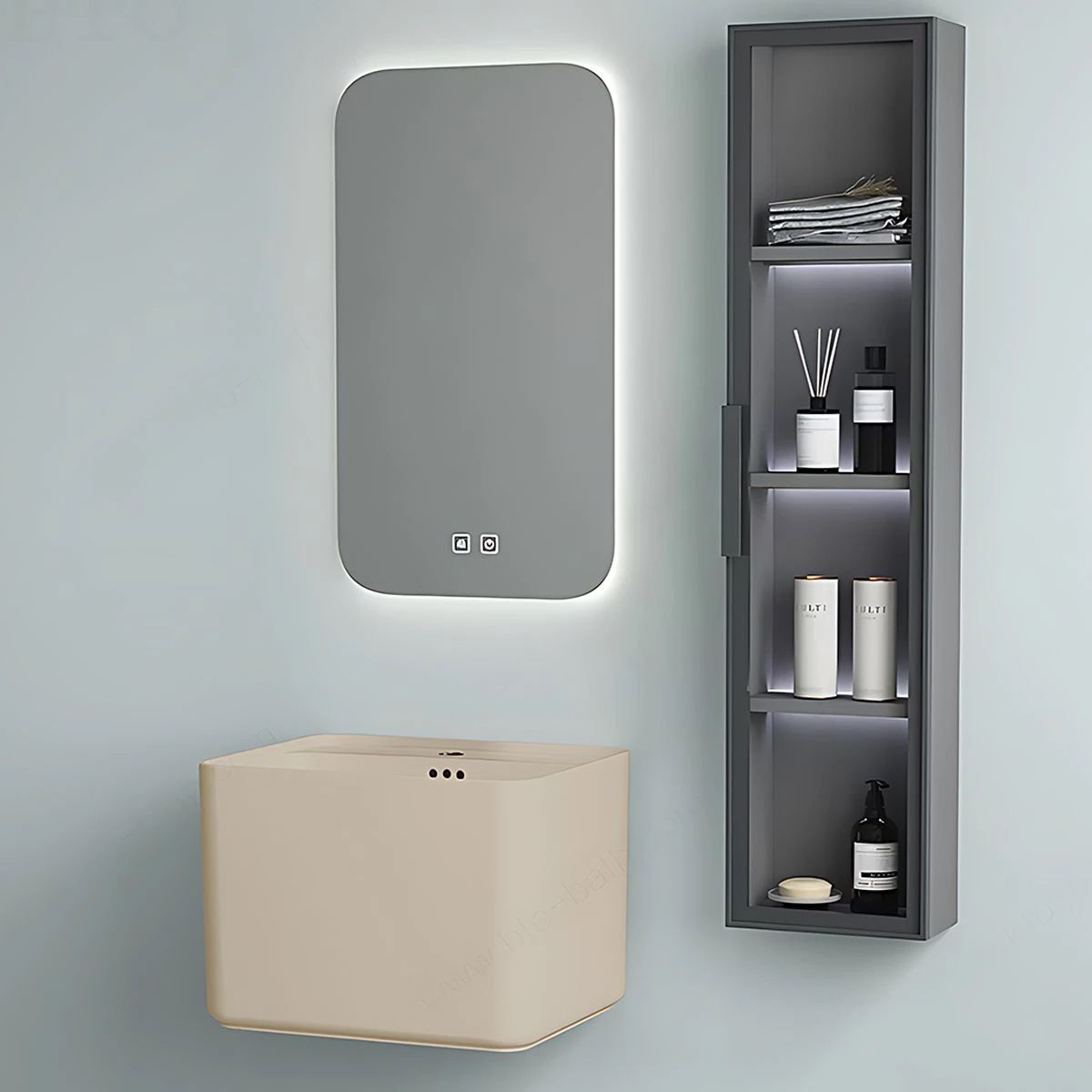 Set vas wc si lavoar, Jasmine Mat, Power Color, 51x35-50x40 cm, montaj suspendat si pe blat, capac duroplast, Alfonso