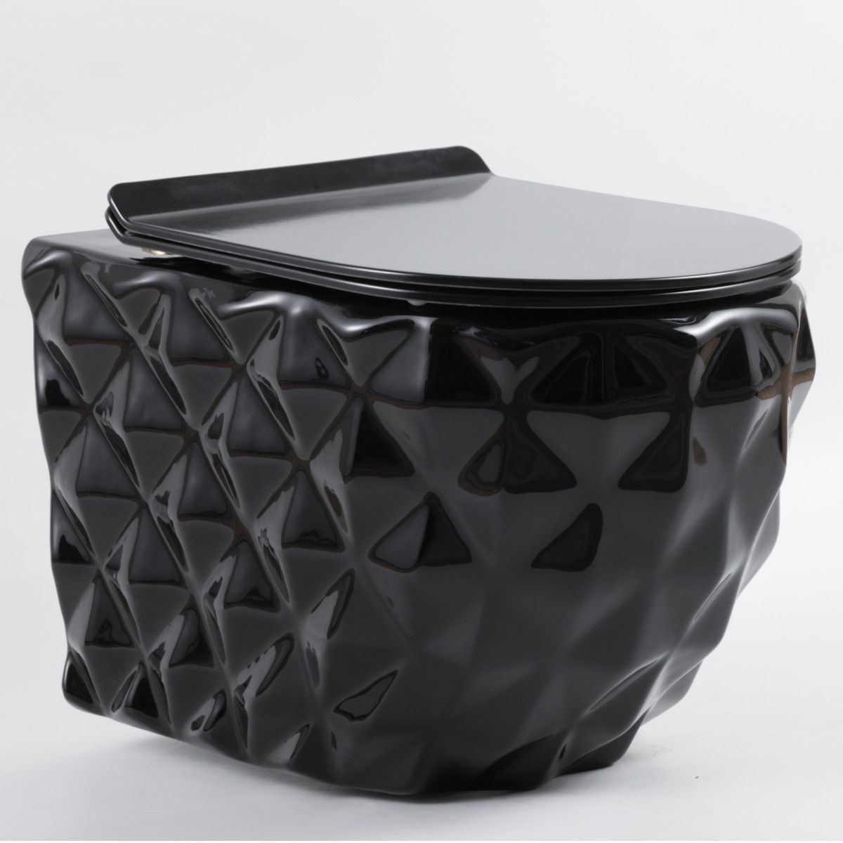 Set vas wc si lavoar, Negru Lucios, montaj suspendat si pe blat, 49x36-61x34 cm, capac duroplast, Sidef