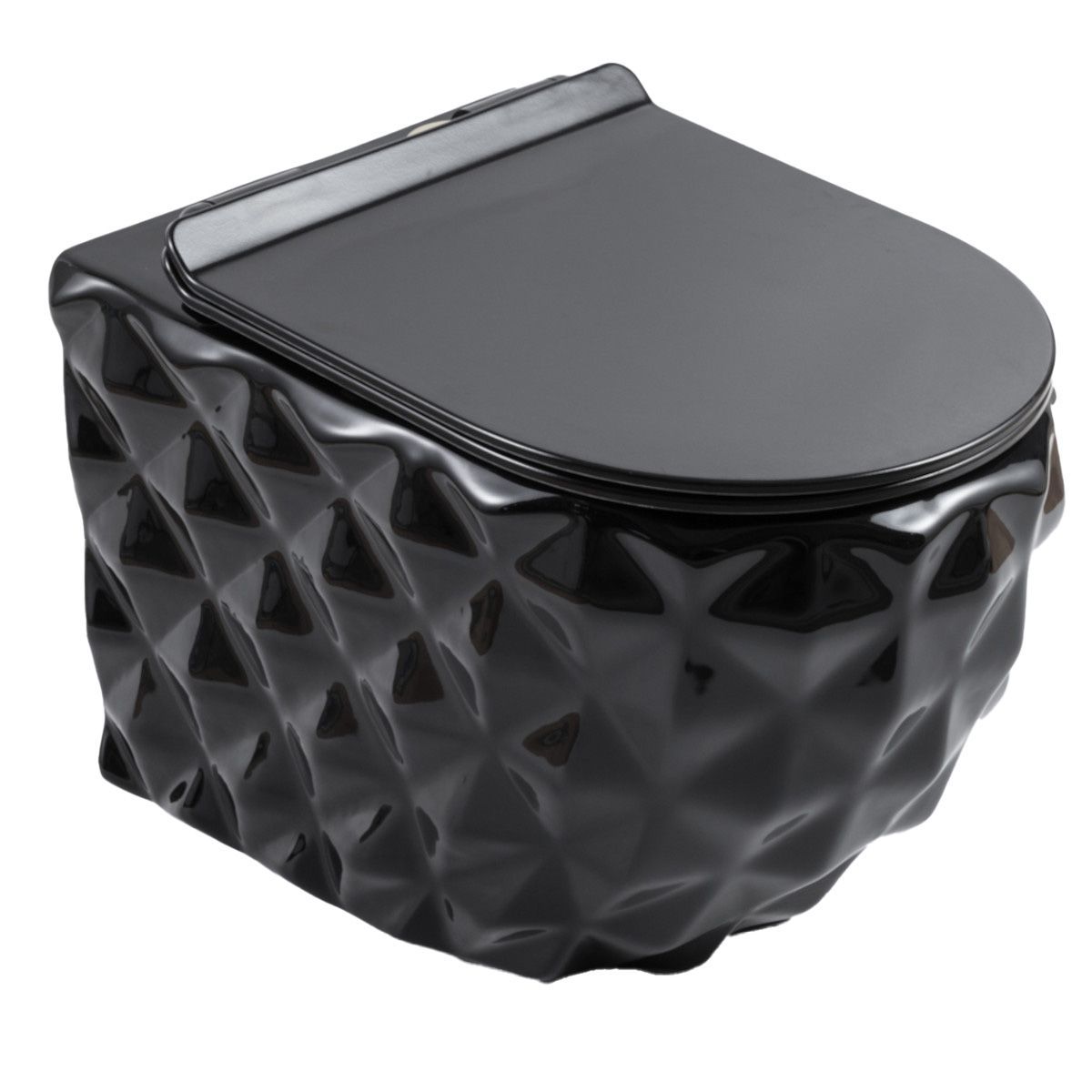 Set vas wc si lavoar, Negru Lucios, montaj suspendat si pe blat, 49x36-61x34 cm, capac duroplast, Sidef