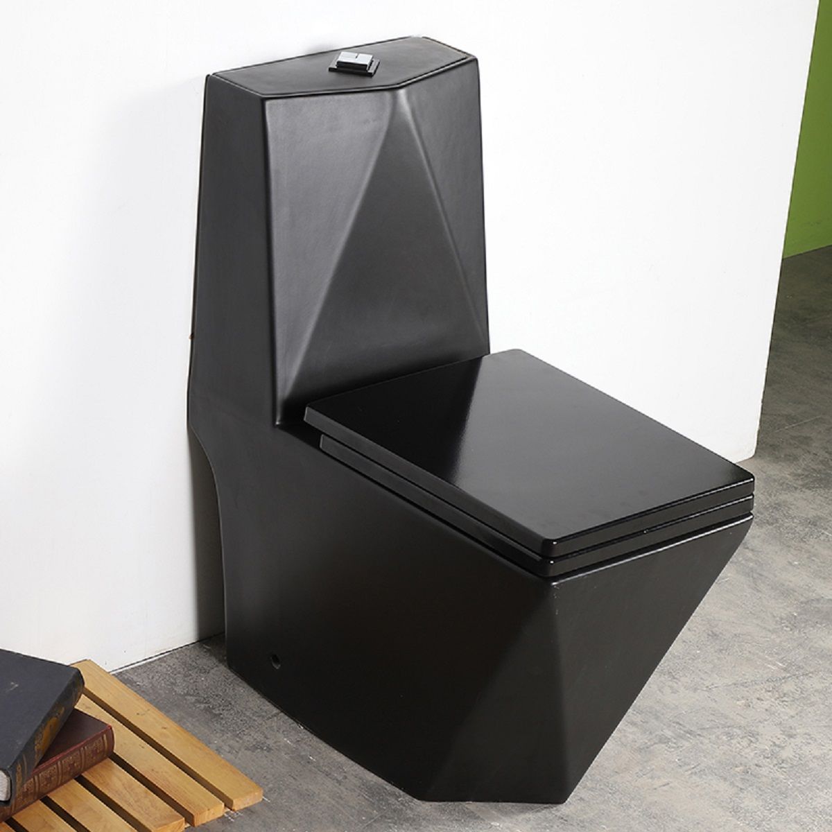 Set vas WC si lavoar stativ Enrico, Negru Mat, Power Colour, montaj pe podea, capac soft-close inclus, ceramica sanitara