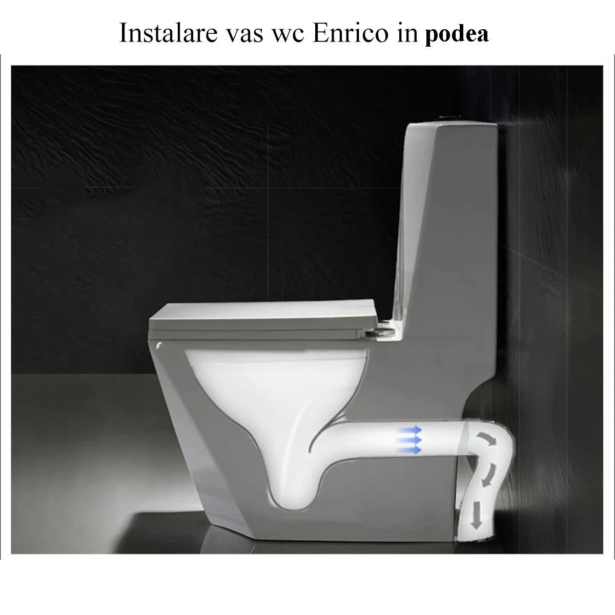 Set vas WC si lavoar stativ Enrico, Negru Mat, Power Colour, montaj pe podea, capac soft-close inclus, ceramica sanitara