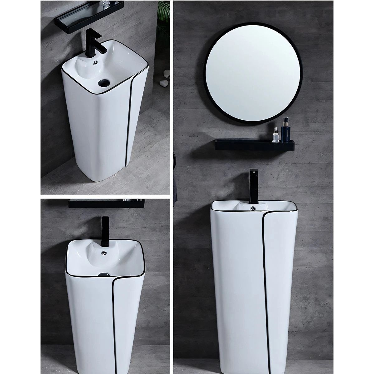 Set vas WC si lavoar stativ Lazio, Alb, ceramica sanitara, montaj pe podea, rezervor inclus, gaura de baterie, capac soft-close