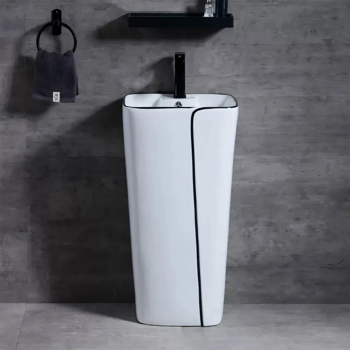 Set vas WC si lavoar stativ Lazio, Alb, ceramica sanitara, montaj pe podea, rezervor inclus, gaura de baterie, capac soft-close