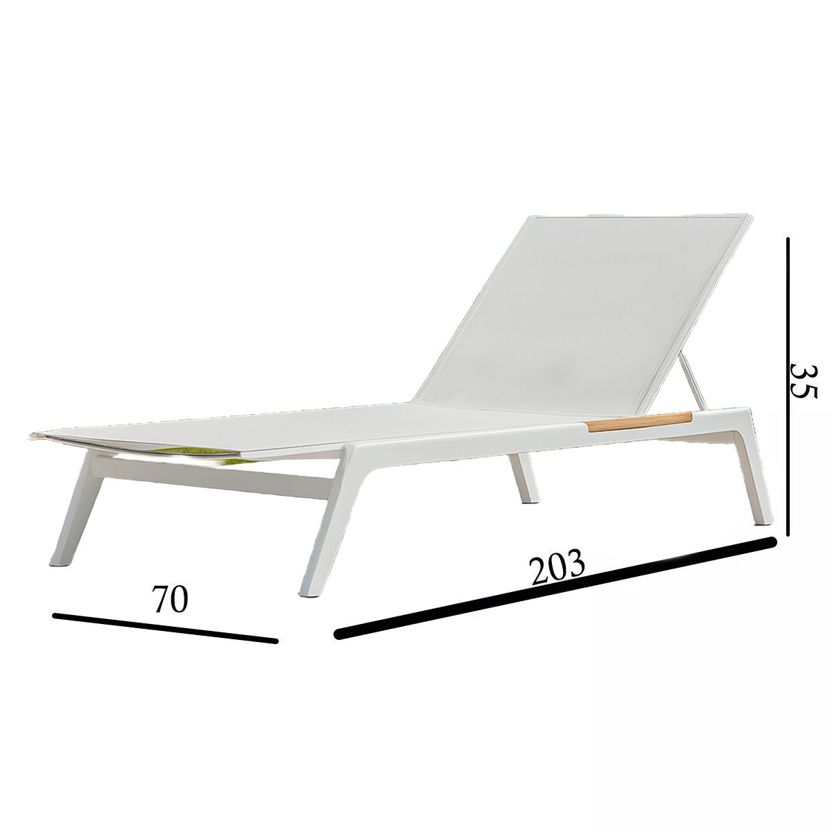 Sezlong de plaja, terasa, gradina, aluminiu, tec, inaltime reglabila, 2 roti integrate, 203x70x35, tesatura Texlin Alb, Horizon
