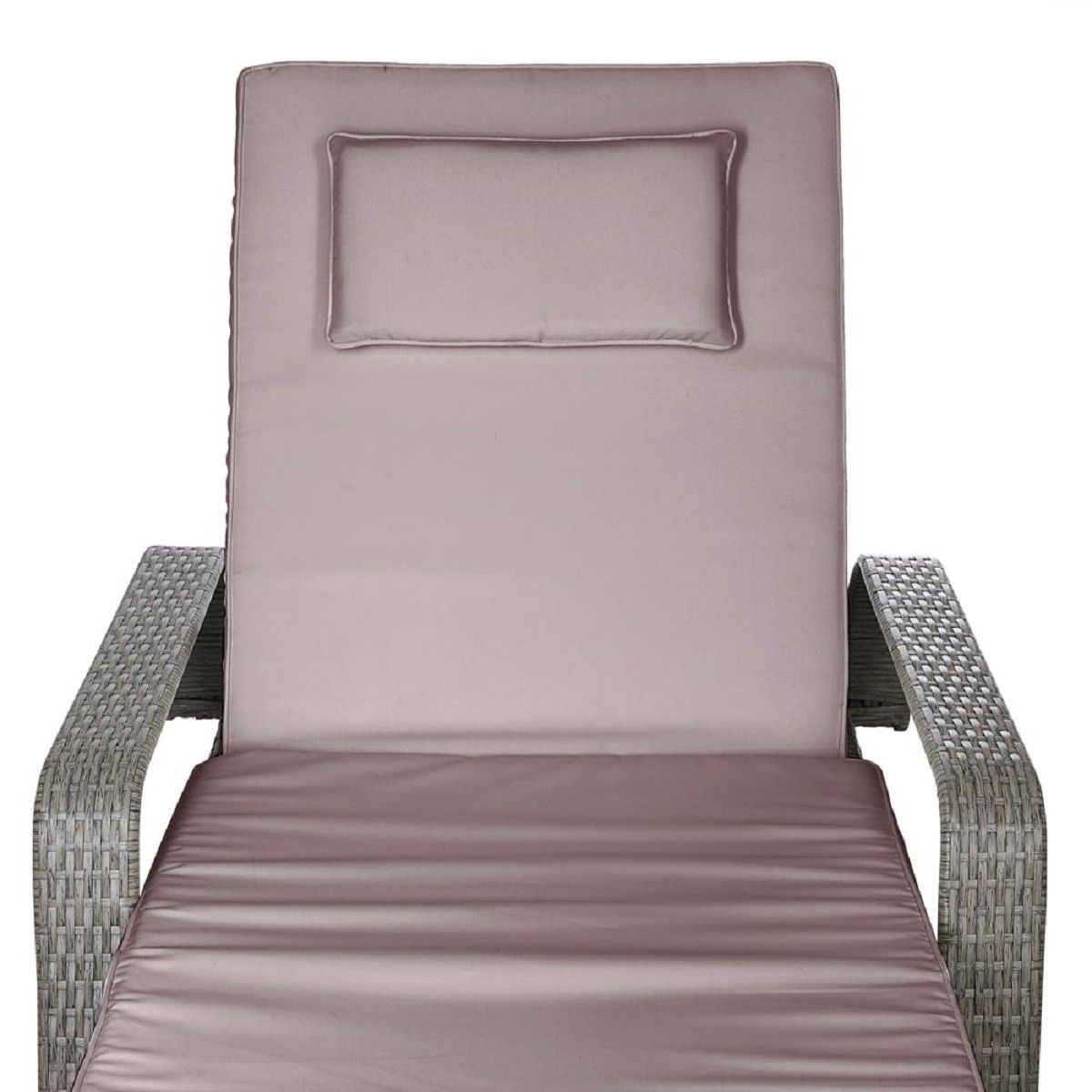 Sezlong din poliratan, roti pentru transport, cadru din otel, cu spatar reglabil in 6 trepte, perna Taupe inclusa, 190x90 cm