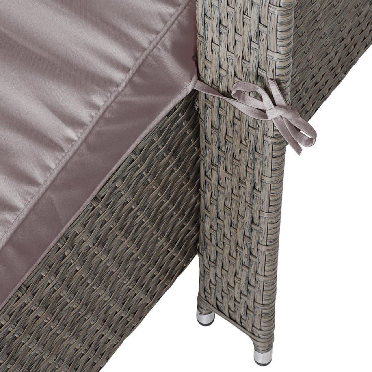 Sezlong din poliratan, roti pentru transport, cadru din otel, cu spatar reglabil in 6 trepte, perna Taupe inclusa, 190x90 cm