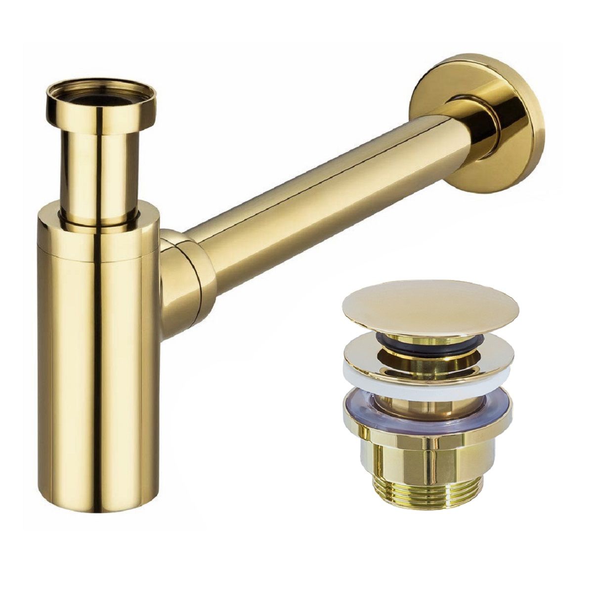 Sifon de scurgere universal+ ventil klik-klak, sistem Push-up, finisaj L.Gold