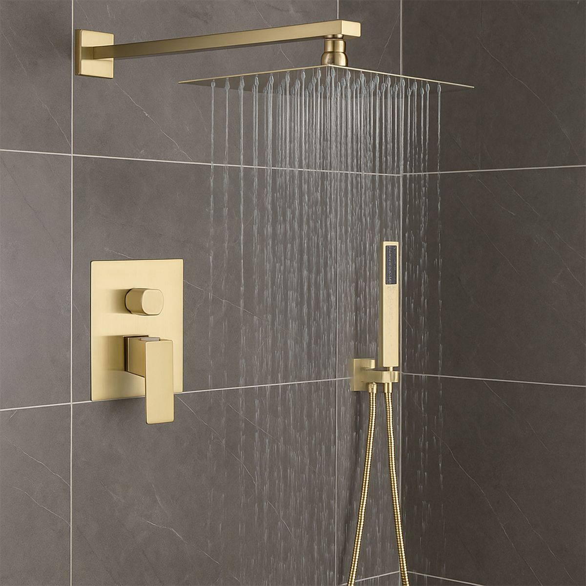 Sistem de dus, baterie incastrata, 2 functii, dus tip ploaie, Auriu Mat, Venice
