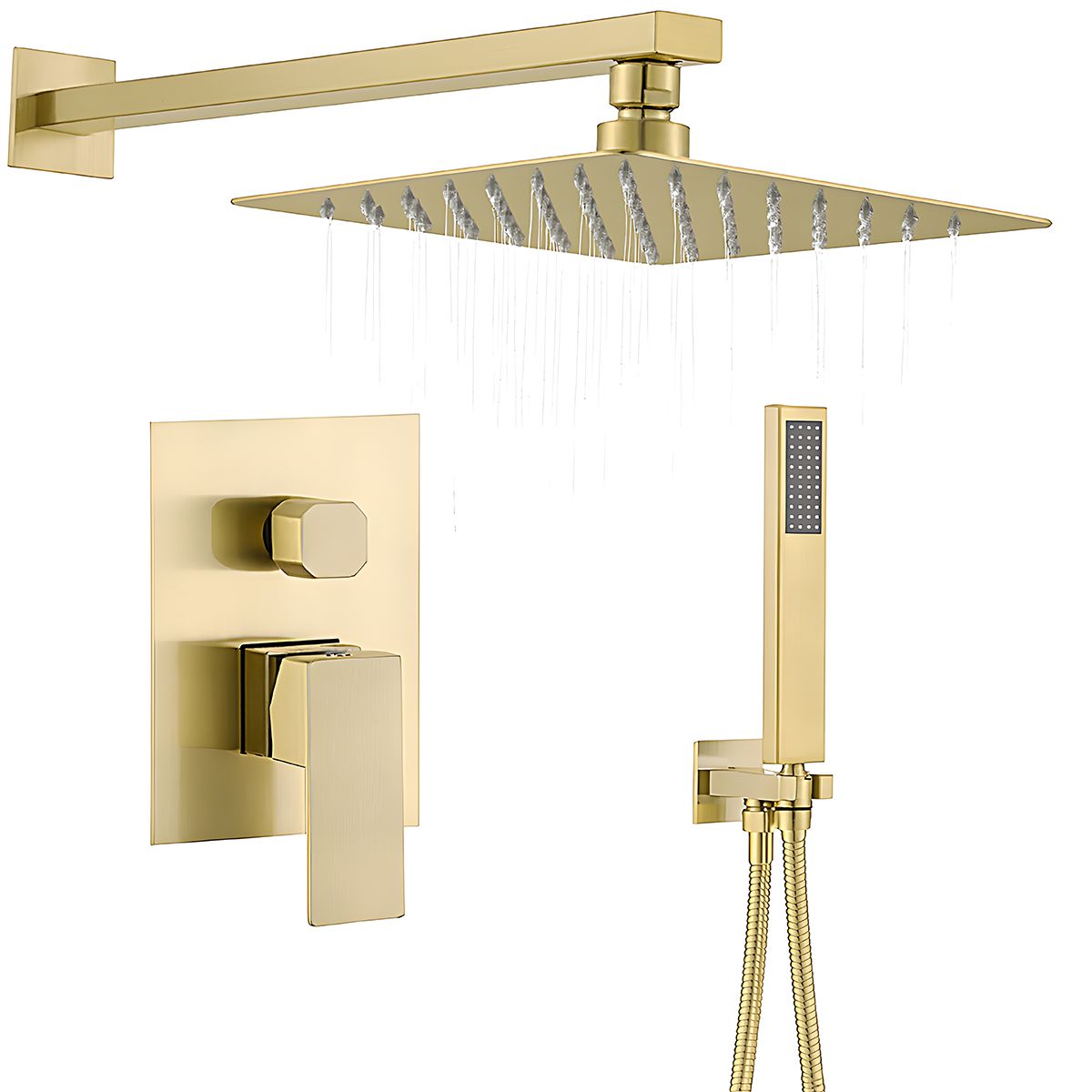 Sistem de dus, baterie incastrata, 2 functii, dus tip ploaie, Auriu Mat, Venice