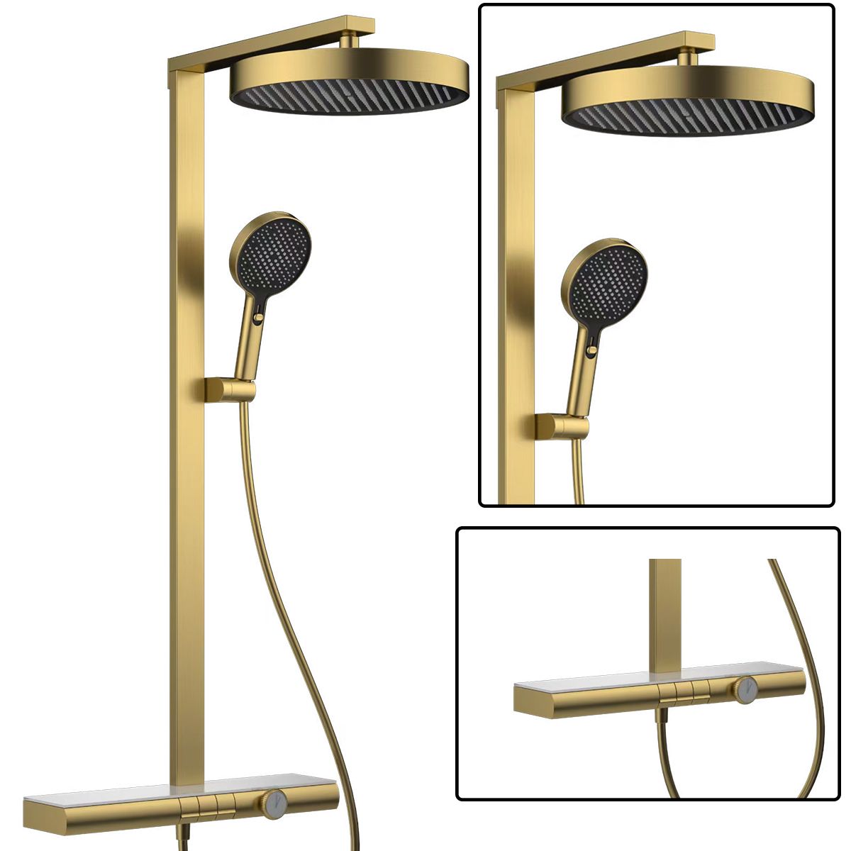 Sistem de dus, baterie Piano Keys, suport obiecte, pipa de cada tip cascada, 3 functii, Auriu Mat, Vivo