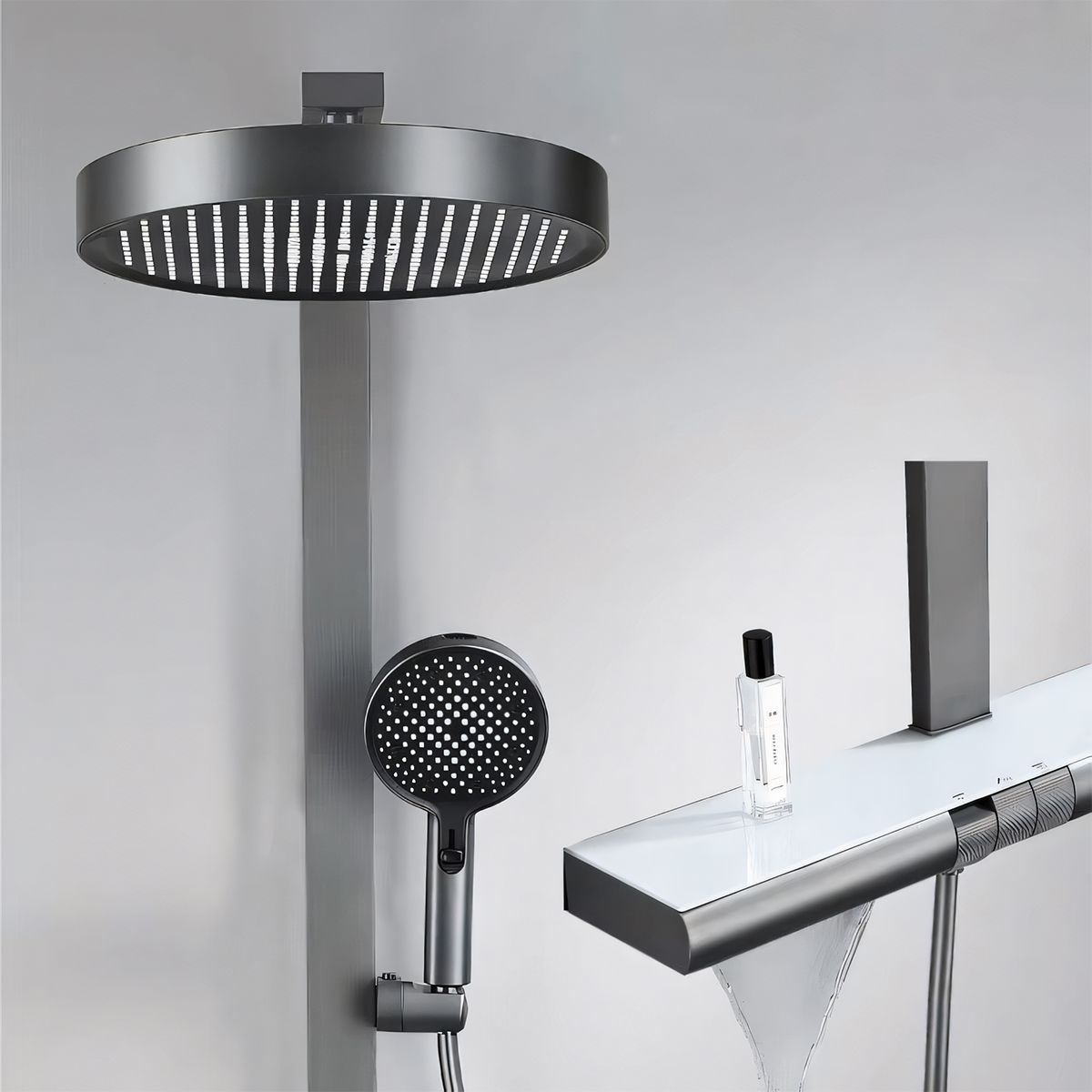Sistem de dus, baterie Piano Keys, suport obiecte, pipa de cada tip cascada, 3 functii, Crom, Vivo