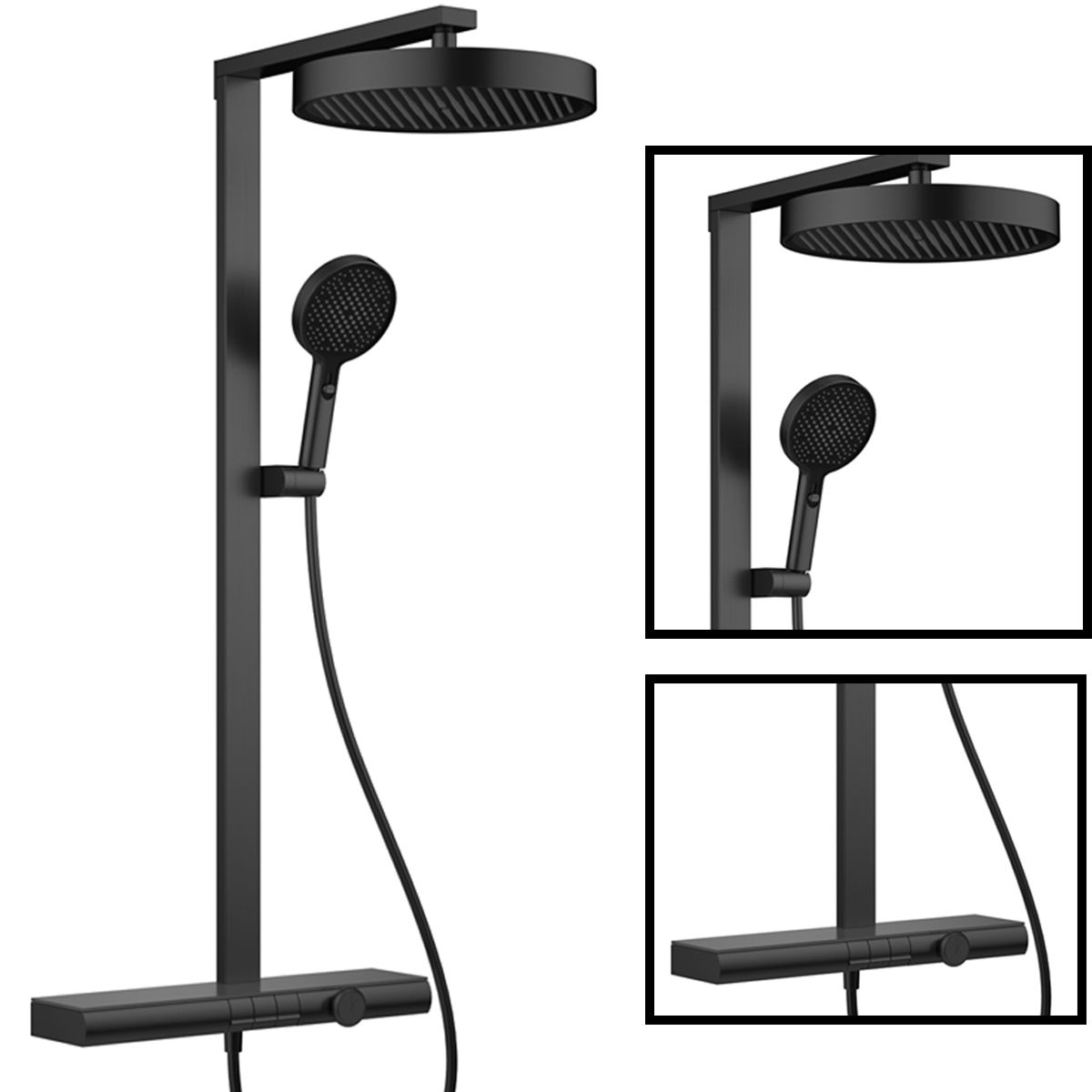 Sistem de dus, baterie Piano Keys, suport obiecte, pipa de cada tip cascada, 3 functii, Negru Mat, Vivo