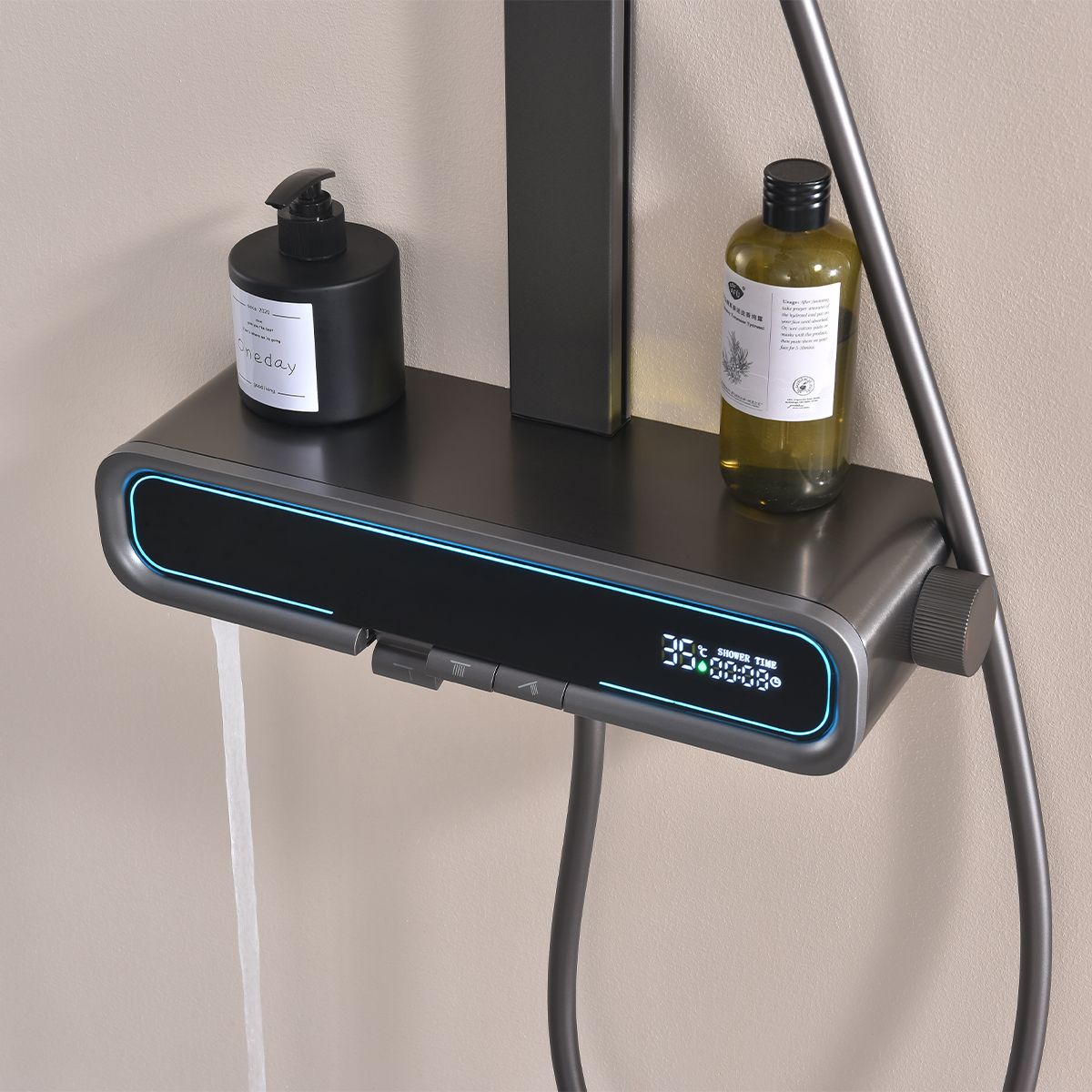 Sistem de dus Digital cu termostat, afisaj Led temperatura, suport obiecte, 3 functii, suport, Gun Grey, Prisma