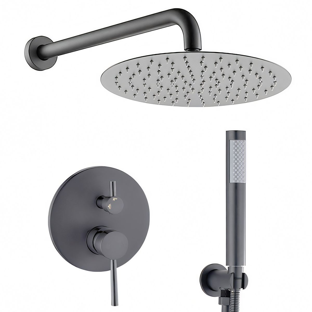 Sistem de dus, Gun grey, 2 functii, otel, baterie incastrata cu monocomanda, Fino