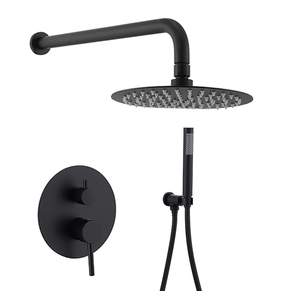Sistem de dus, Negru Mat, 2 functii, otel, baterie incastrata cu monocomanda, Fino