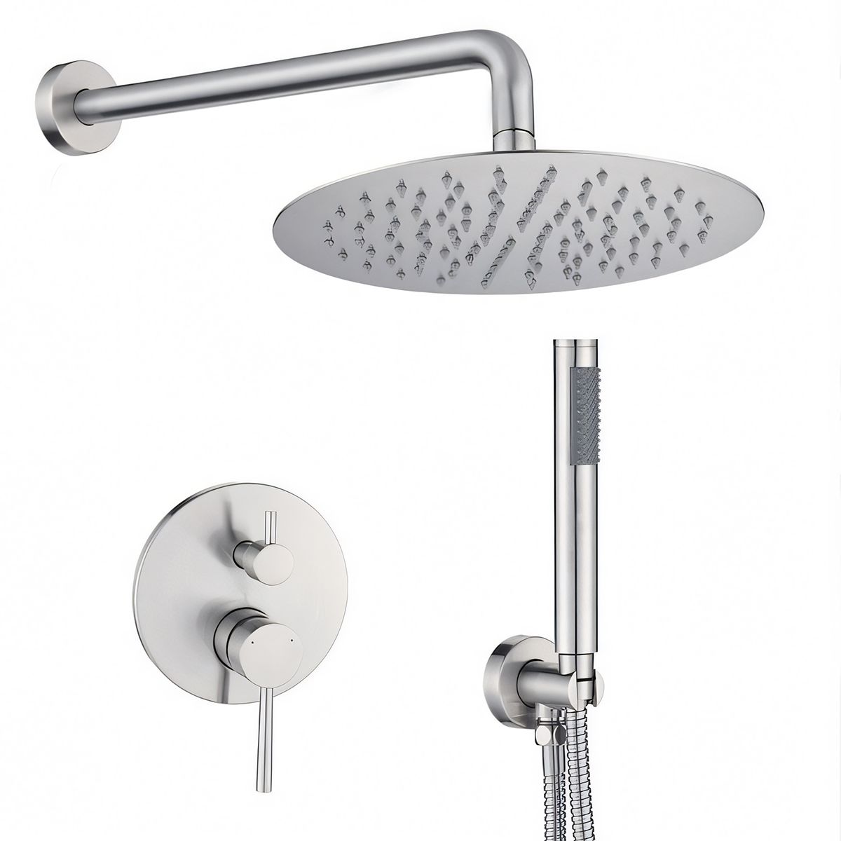 Sistem de dus, Nichel Mat, 2 functii, otel, baterie incastrata cu monocomanda, Fino