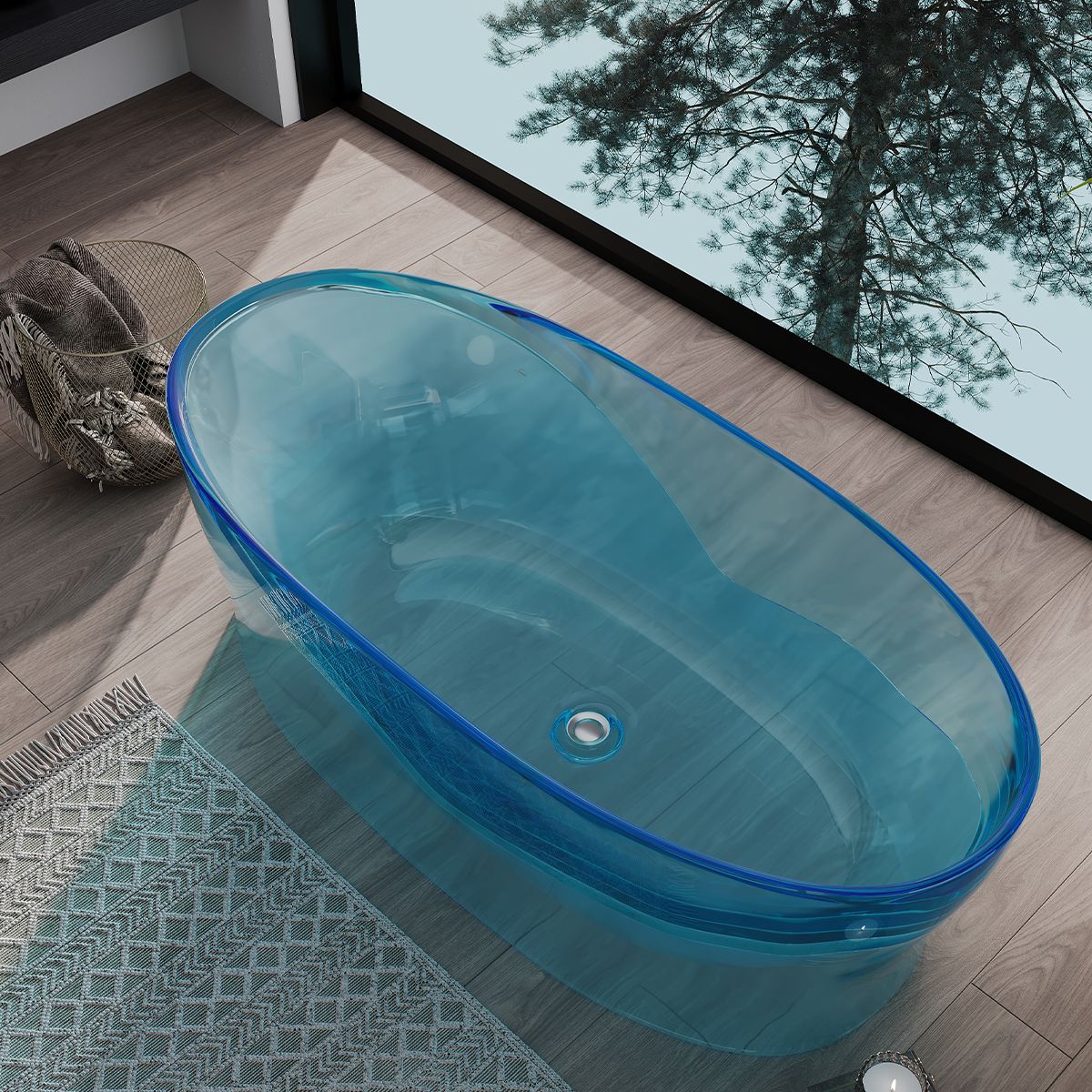 Cada de baie, CristalMood, freestanding, Albastru transparent, 170x78 cm, ventil inclus, Azure