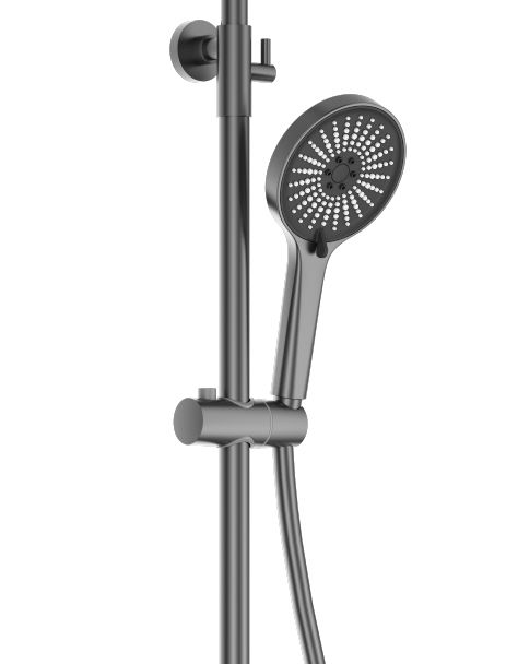 Sistem de dus si cada cu 2 dusuri de mana, 3 functii, montaj pe perete, otel inoxidabil, Gun grey, Eleganza
