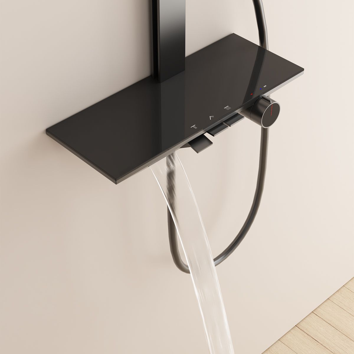 Sistem de dus si cada, cu termostat, Piano keys, 3 functii, LED, alimentare hidroelectrica, Gun Grey, Serafino