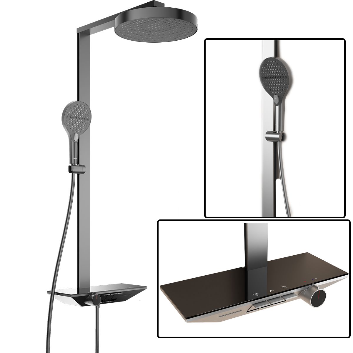 Sistem de dus si cada, cu termostat, Piano keys, 3 functii, LED, alimentare hidroelectrica, Gun Grey, Serafino