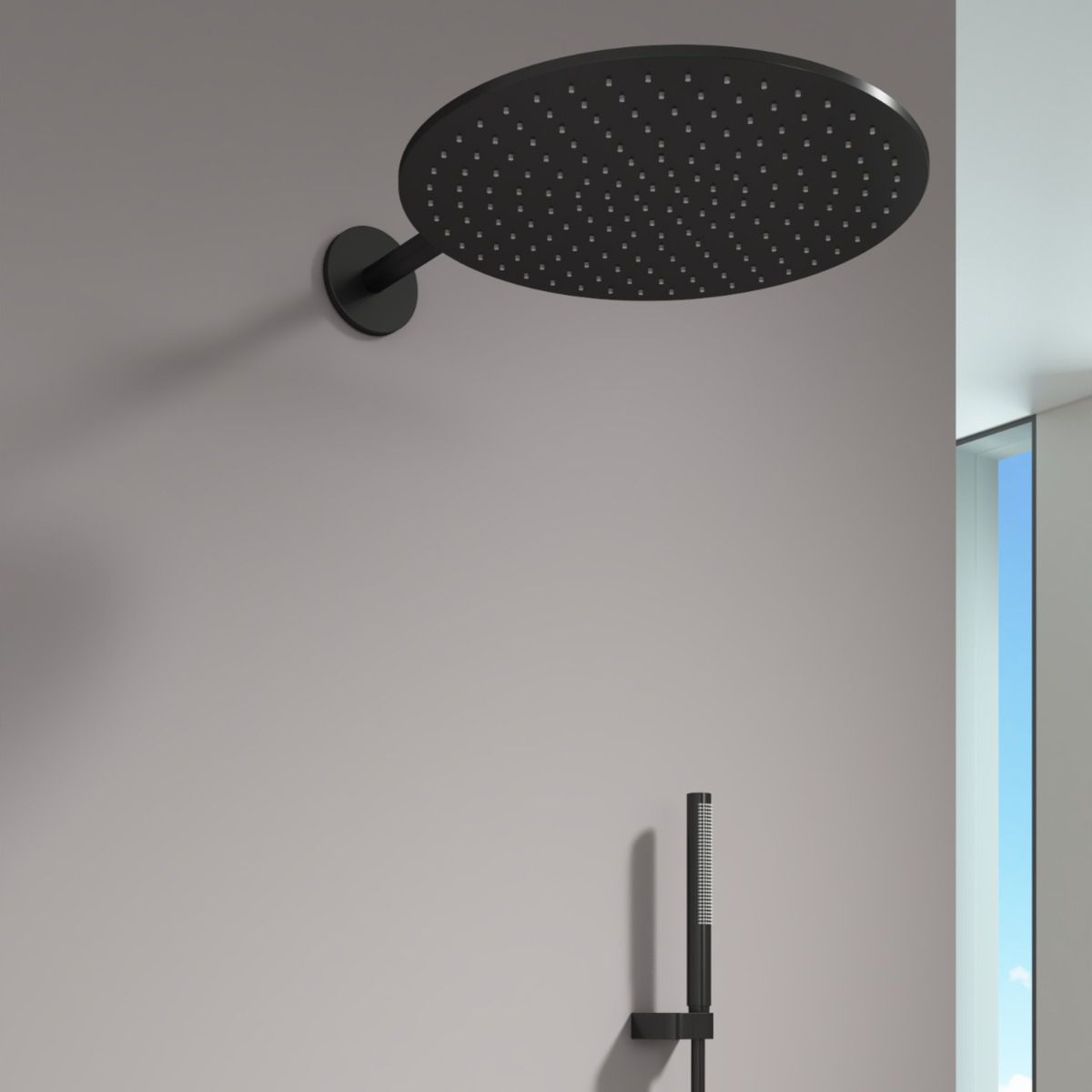 Sistem de dus si cada cu termostat Vernet, Negru Mat, 3 functii, montaj incastrat, Elio