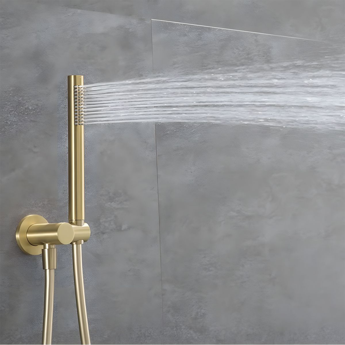 Sistem dus, Auriu Mat, montaj din tavan, baterie incastrata cu termostat, dus tip ploaie, diametru 40 cm, Apolo