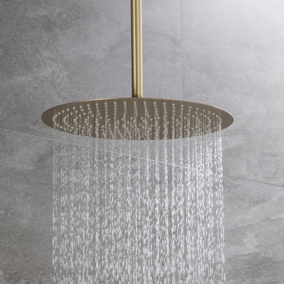Sistem dus, Auriu Mat, montaj din tavan, baterie incastrata cu termostat, dus tip ploaie, diametru 40 cm, Apolo