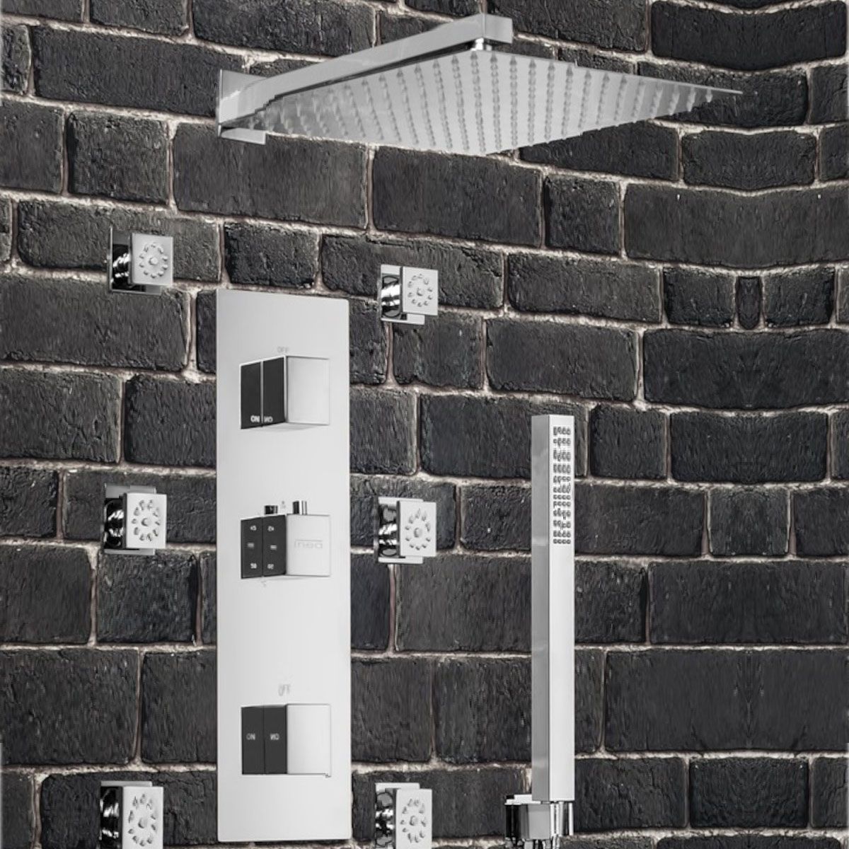 Sistem dus EGO Z1, montaj din perete, baterie incastrata cu  termostat, dus tip ploaie 30x30 cm