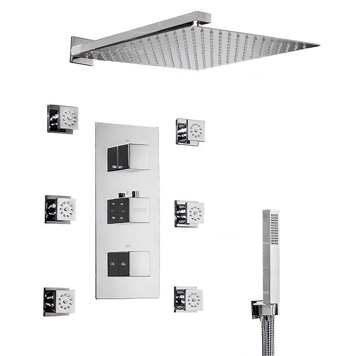 Sistem dus EGO Z1, montaj din perete, baterie incastrata cu  termostat, dus tip ploaie 30x30 cm