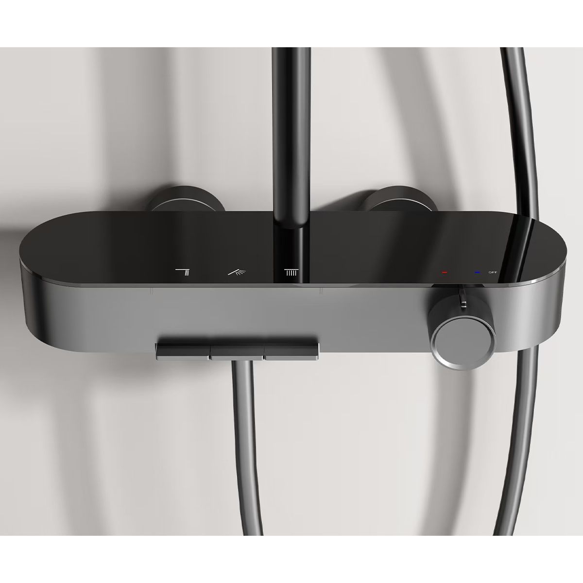 Sistem de dus si cada, 3 functii, baterie Piano Keys, suport obiecte montaj pe perete, otel inoxidabil, Negru Mat, Nero